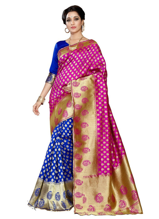 Blue,Golden Color Silk Saree only in Bigswipe