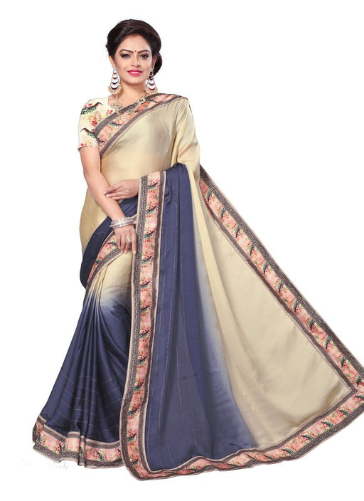 Navy Blue, Grey Color Satin Saree only in Bigswipe