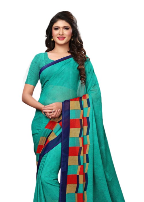 Turquoise, Multi Color Georgette Printed Work Saree