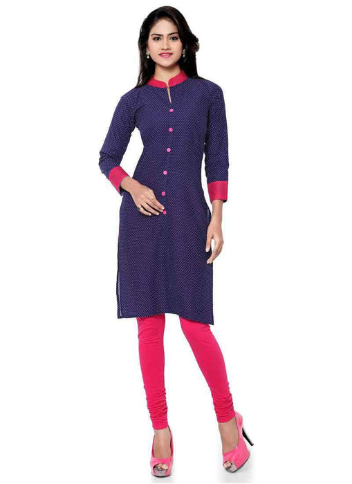 Navy Blue Color Printed,Buttons Cotton Kurti only in Bigswipe