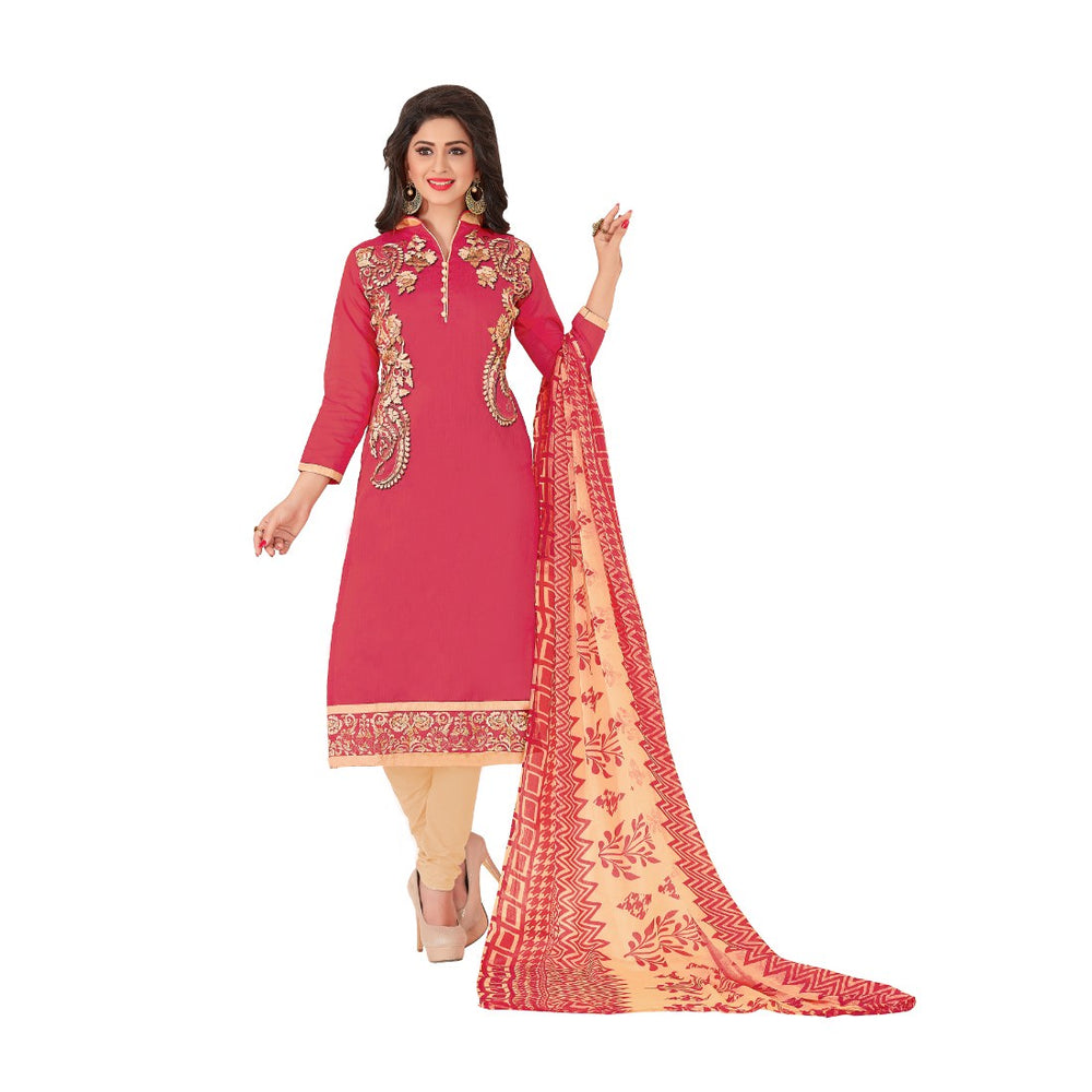 Chanderi Fabric Peach Color Dress Material only in Bigswipe