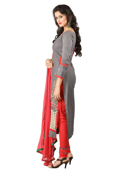 Womens Designer Grey Cotton Partywear Salwar Suit Dress Material For Womens