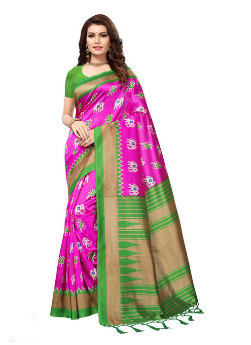 Pink, Green, Beige Color  Poly Silk Saree only in Bigswipe