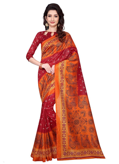 Maroon, Orange Color Art Silk Saree only in Bigswipe