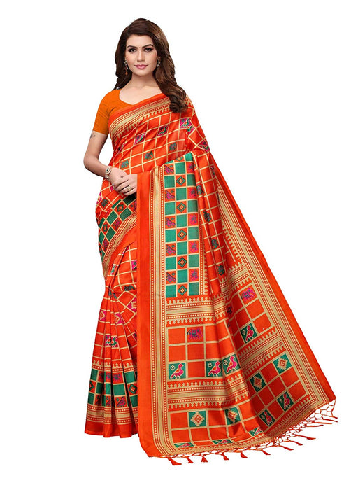 Orange, Multi Color Poly Silk Saree only in Bigswipe