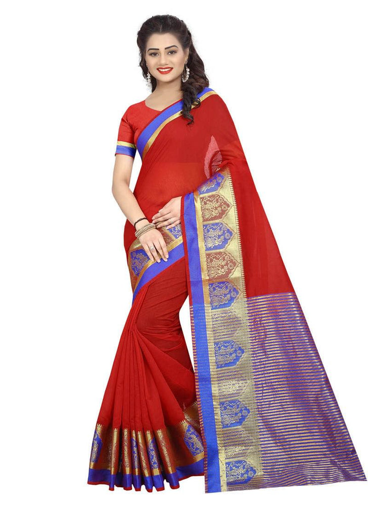 Maroon, Blue Color Cotton Silk Saree only in Bigswipe