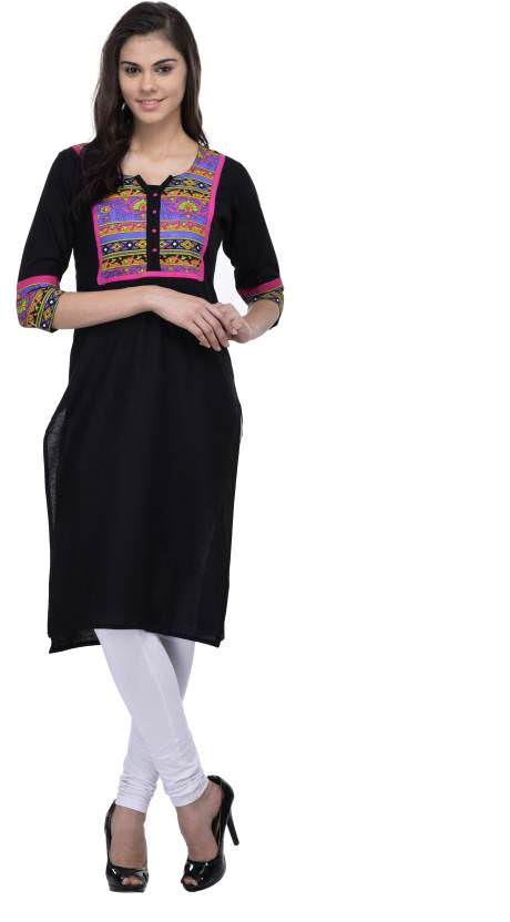 Women's Printed Cotton Knee Length Casual White Kurta