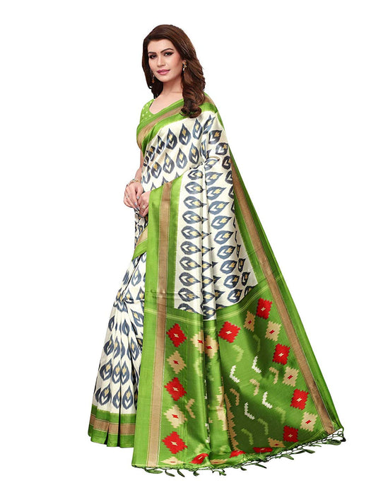 Off White, Green, Multi Color Poly Silk Saree only in Bigswipe