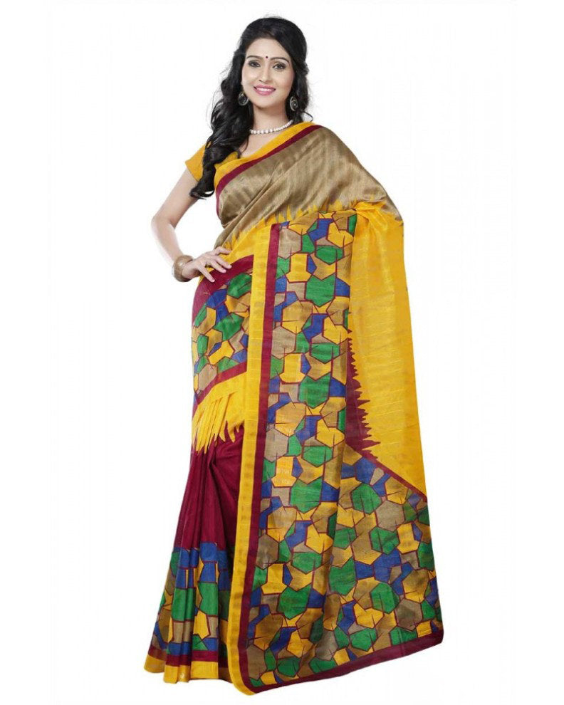 Printed Bhagalpuri Art Silk multicolor Saree only in Bigswipe