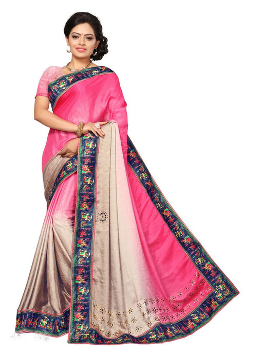 Pink, Beige Color Georgette Saree only in Bigswipe