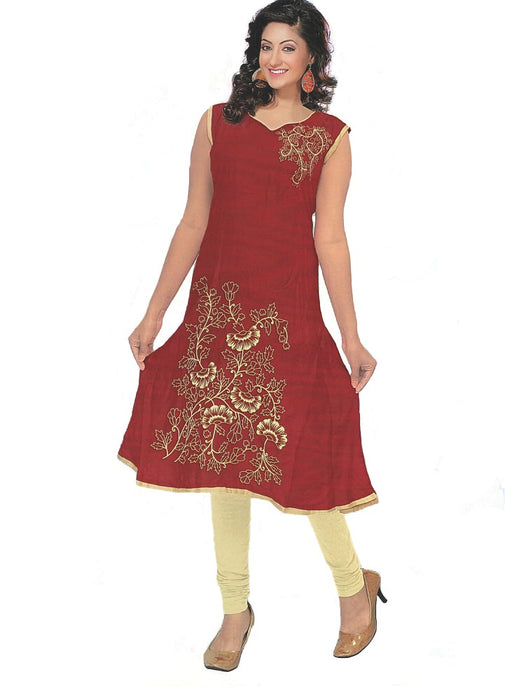 Maroon Printed Anarkali Flared Kurti only in Bigswipe