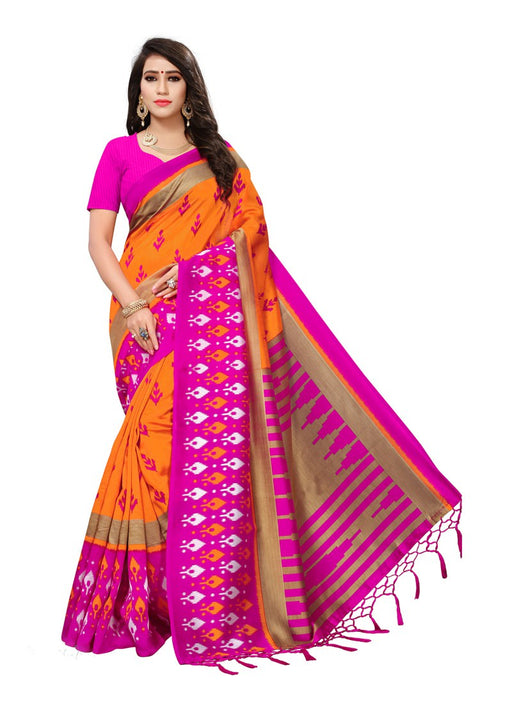 Orange, Pink Color  Poly Silk Saree only in Bigswipe