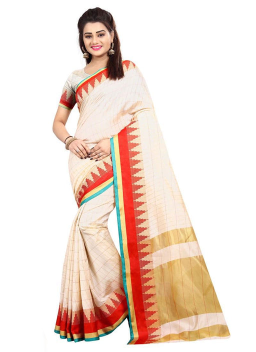 Beige, Red Color  Poly Silk Saree only in Bigswipe