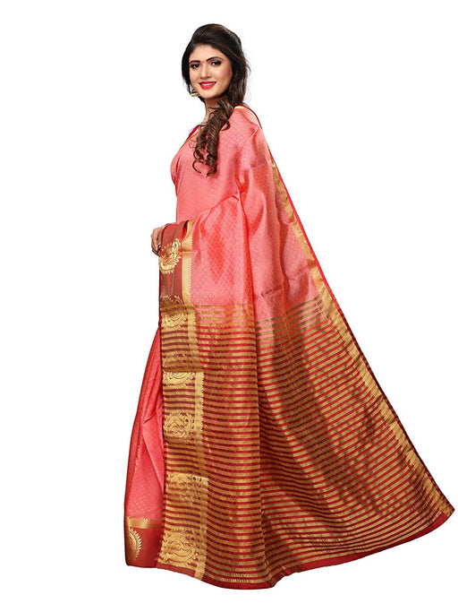 Pink, Brown Color Poly Silk Saree only in Bigswipe