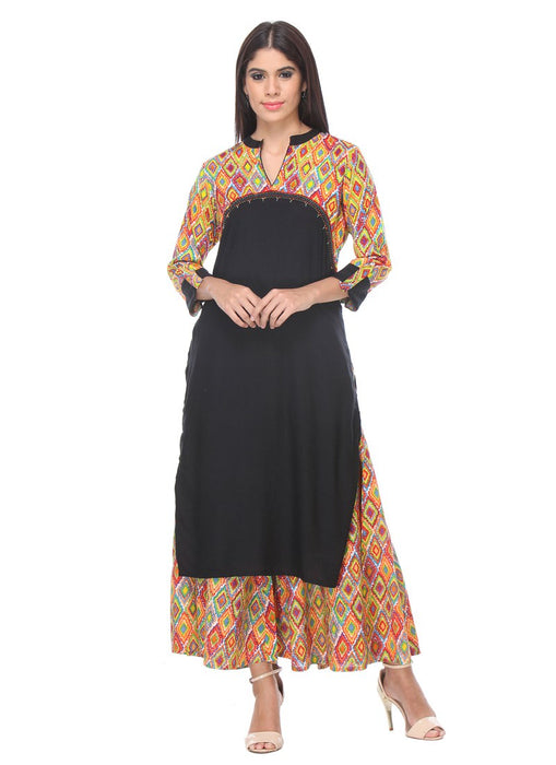 Black Color Printed,Artificial Buttons Rayon Kurti only in Bigswipe