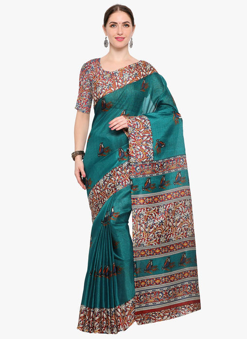 Peacock Green, Multi Color Art Silk Saree only in Bigswipe