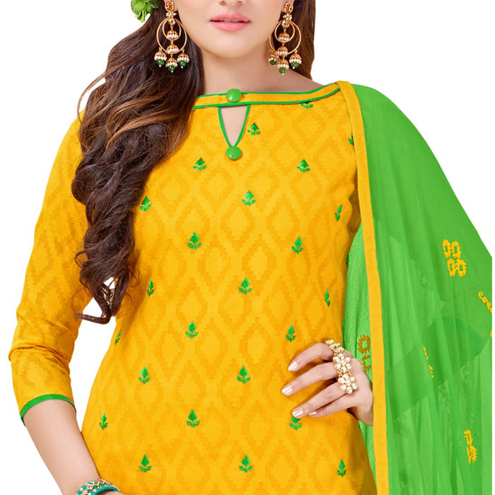 Cotton Jacquard Fabric Yellow Color Dress Material only in Bigswipe