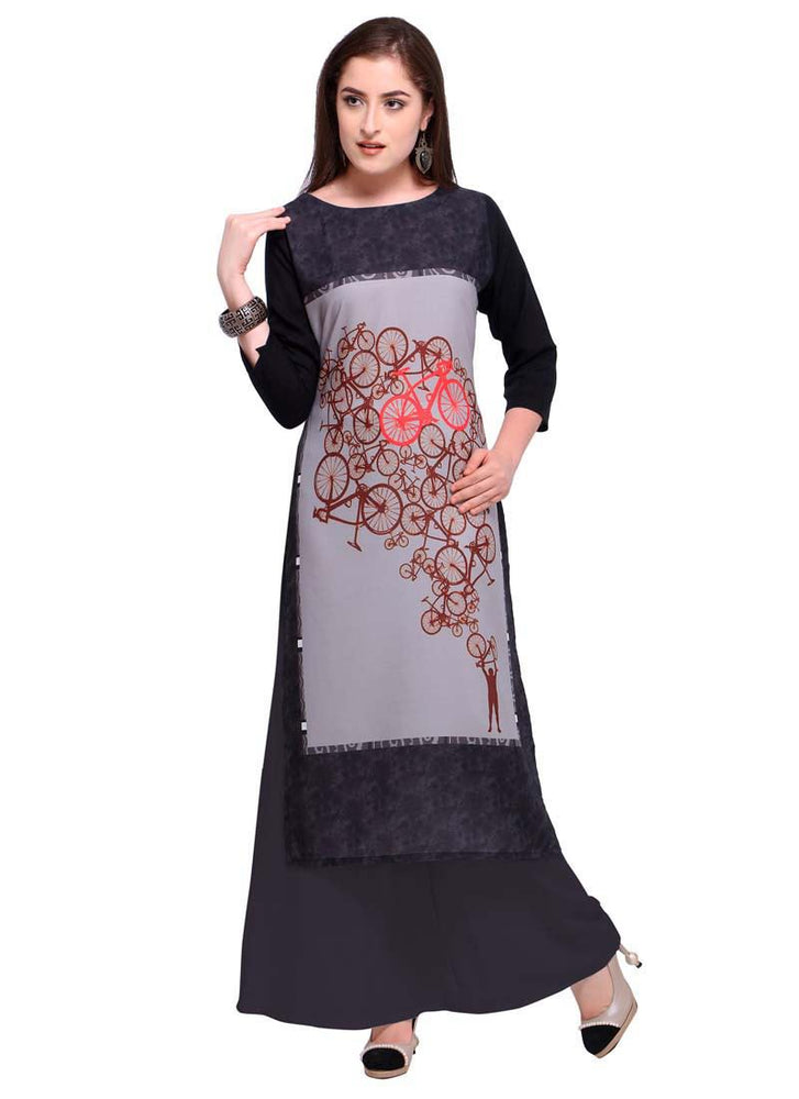 Black, Grey Color Digital Printed Poly Cotton Kurti only in Bigswipe