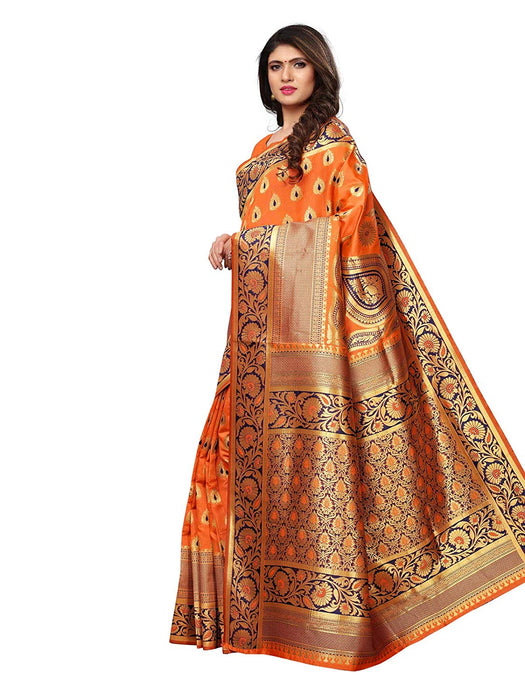 Orange Color Poly Silk Saree only in Bigswipe