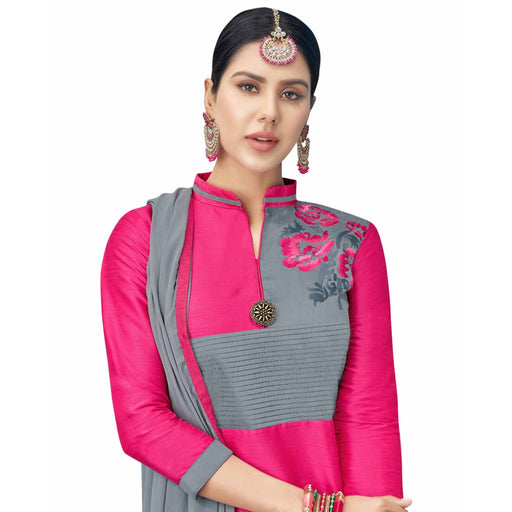 Cotton Silk Fabric Pink Color Dress Material only in Bigswipe