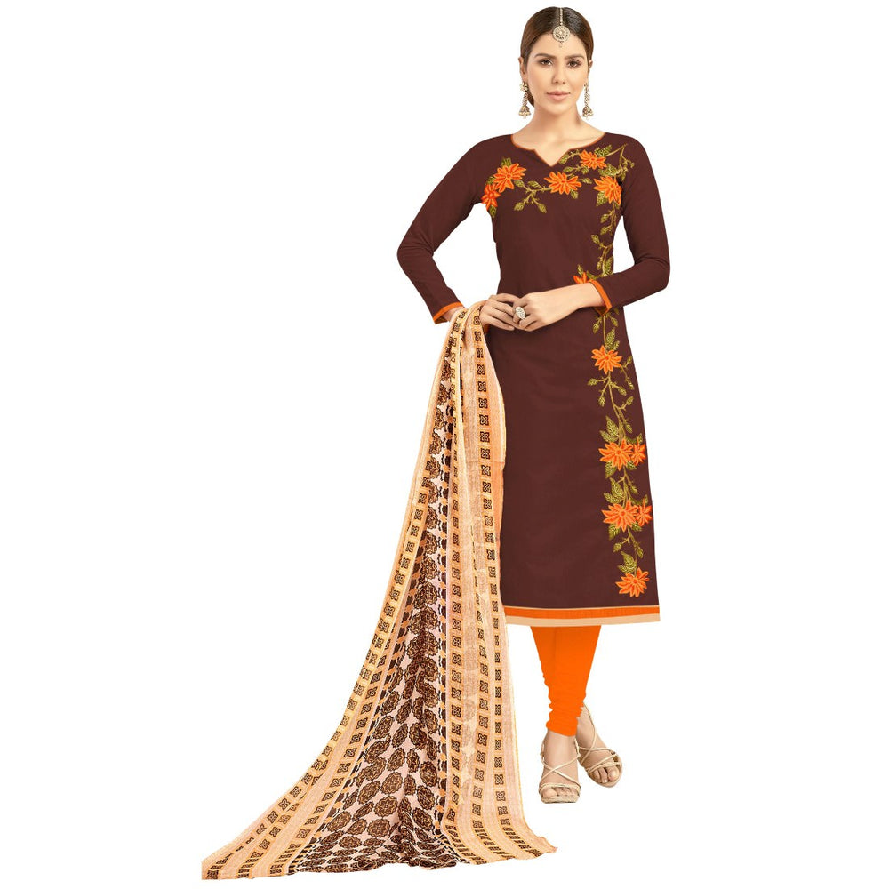 Chanderi Fabric Brown Color Dress Material only in Bigswipe