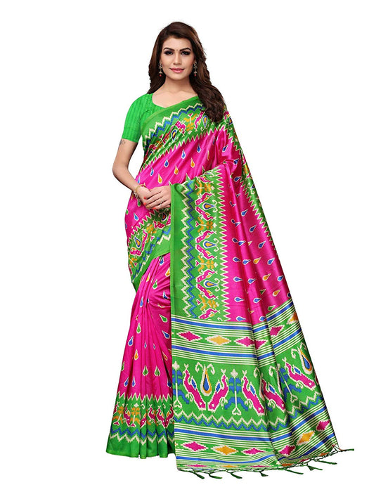 Pink, Green, Multi Color Poly Silk Saree only in Bigswipe