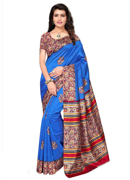 Blue, Multi Color Poly Silk Saree only in Bigswipe