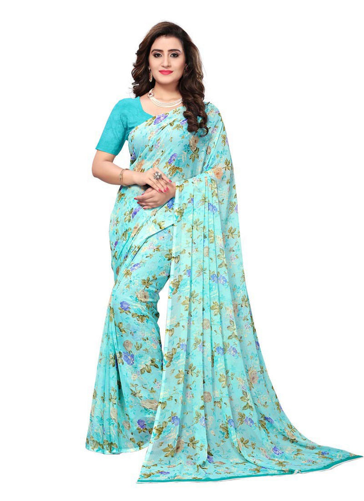 Blue, Multi Color  Crushed Georgette Saree only in Bigswipe