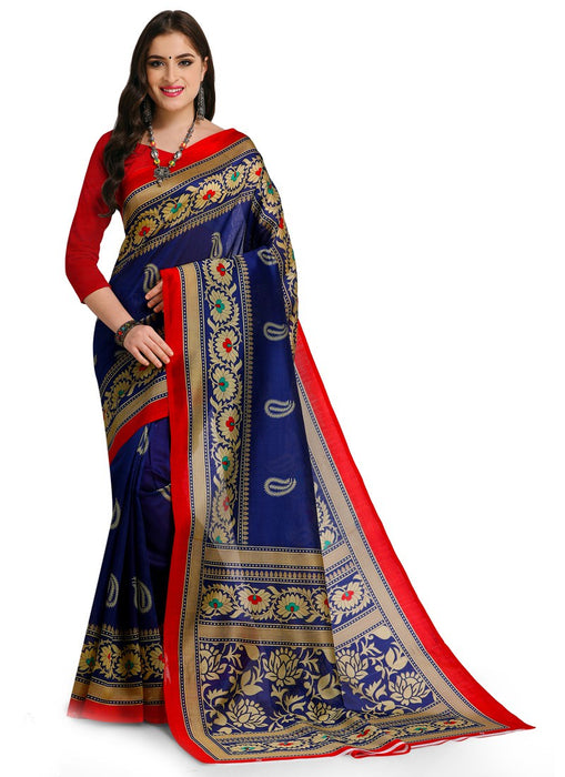 Navy Blue, Multi Color  Poly Silk Saree only in Bigswipe