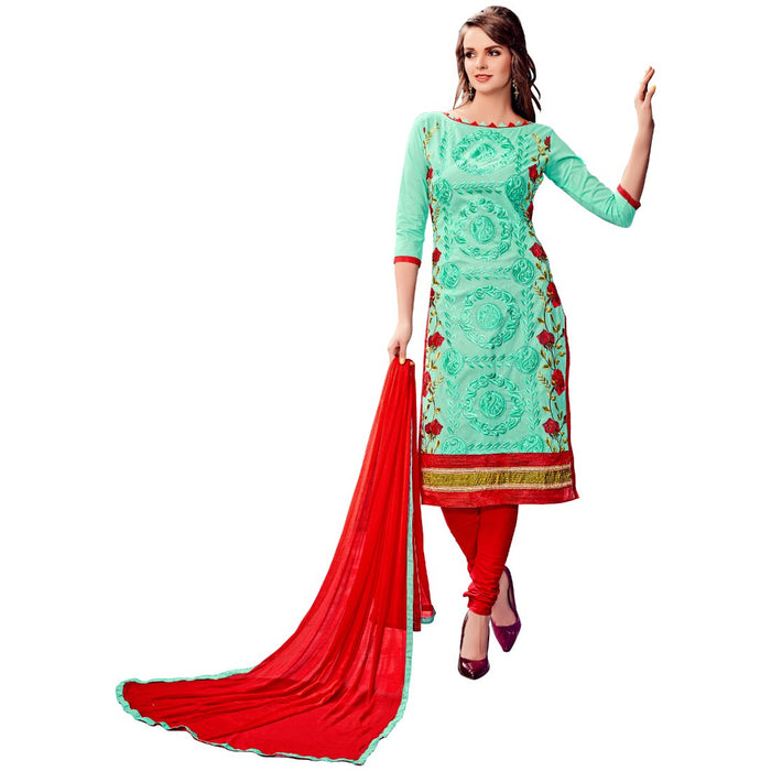 Cotton Fabric Sea Green Color Dress Material only in Bigswipe