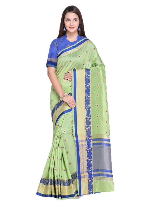 Green Color Tussar Silk (Poly Silk) Jacquard Work Saree only in Bigswipe