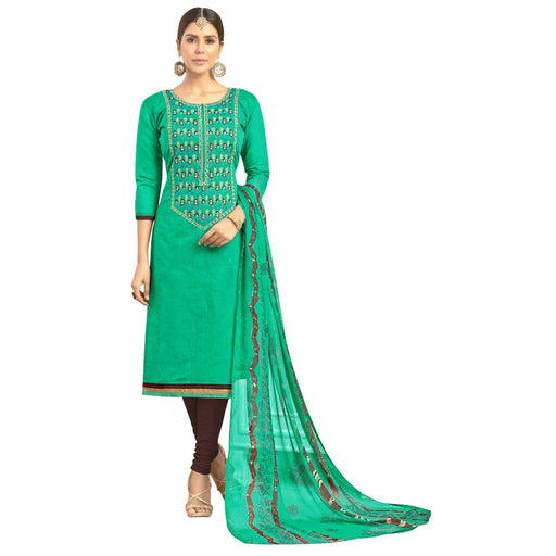 Chanderi Fabric Green Color Dress Material only in Bigswipe