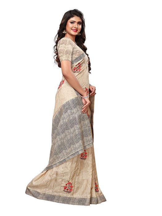 Beige, Black Color Vichitra Silk (Art Silk) Saree only in Bigswipe