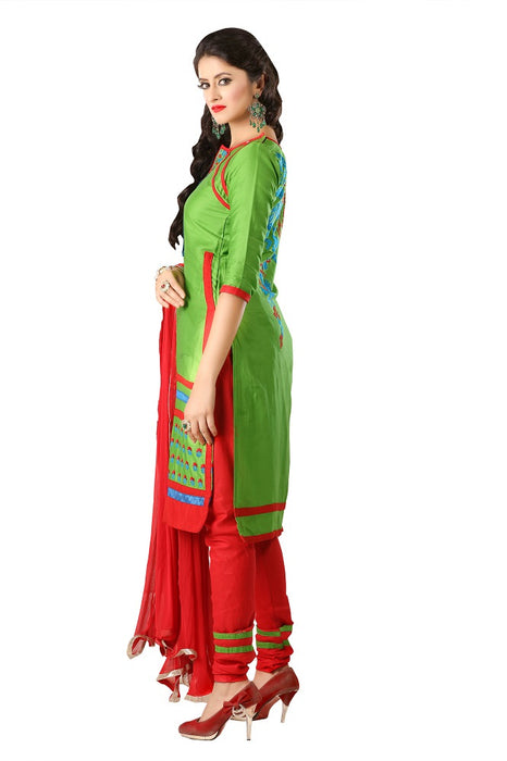 Women's Women's Cotton Embroidered Dress Material (MDMHK05 Green)