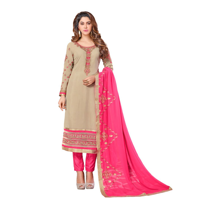 Georgette Fabric Beige Color Dress Material only in Bigswipe