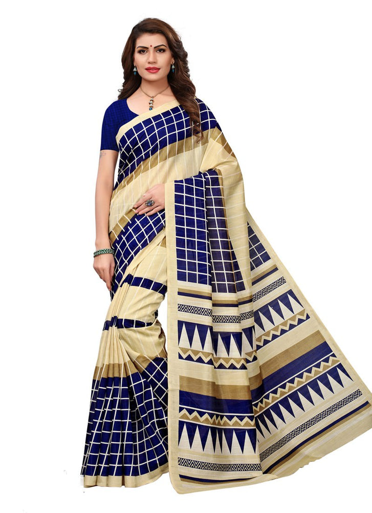 Beige, Navy Blue Color  Bhagalpuri Silk (Art Silk) Saree only in Bigswipe