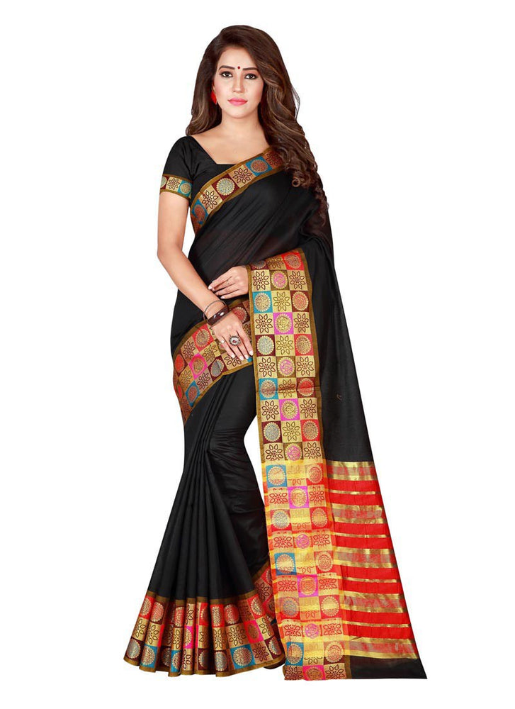 Black Color  Cotton Silk (Poly Silk/Art Silk) Saree only in Bigswipe