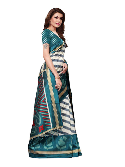 Off White, Turquoise Color Poly Silk Saree only in Bigswipe