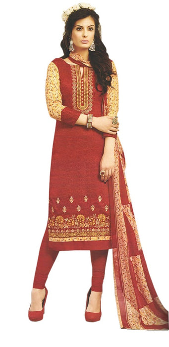 Embroidered Cotton Satin Unstitched Dress Material For Women only in Bigswipe