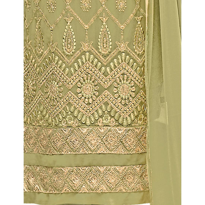 Georgette Fabric Mehendi Green Color Dress Material only in Bigswipe