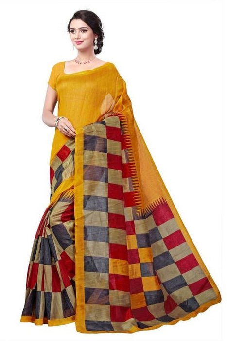 Multicolour Checkered Printed Bhagalpuri Art Silk Saree only in Bigswipe