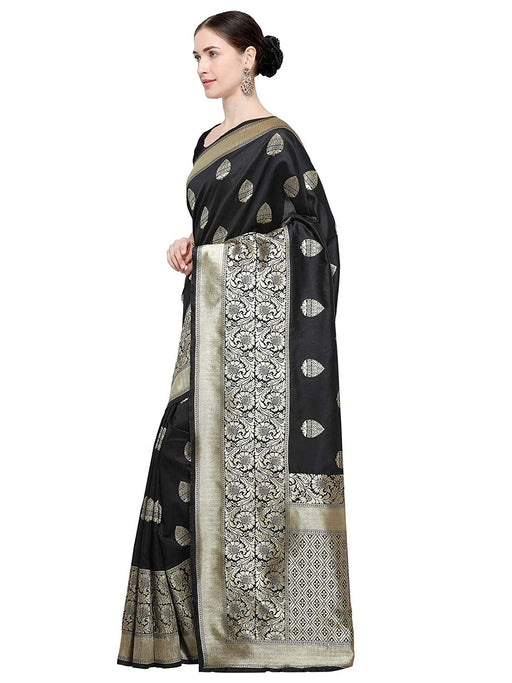 Black Color Poly Silk Saree only in Bigswipe