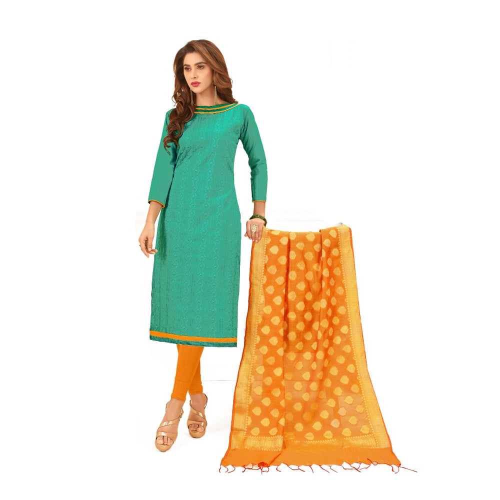 Glace Cotton Fabric Green Color Dress Material only in Bigswipe