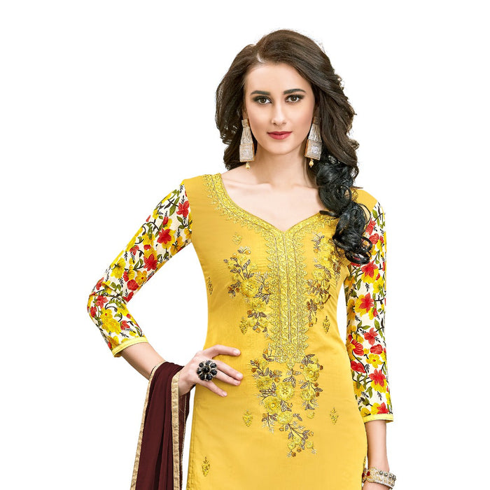 Chanderi Cotton Fabric Yellow Color Dress Material only in Bigswipe