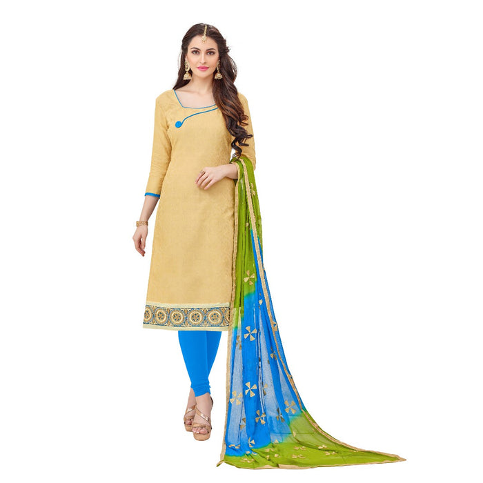 Cotton Jacquard Fabric Cream Color Dress Material only in Bigswipe