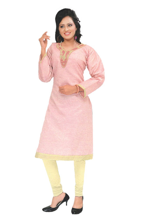 Pink Designer Embroidered Neck Women&rsquo;s  Kurta only in Bigswipe