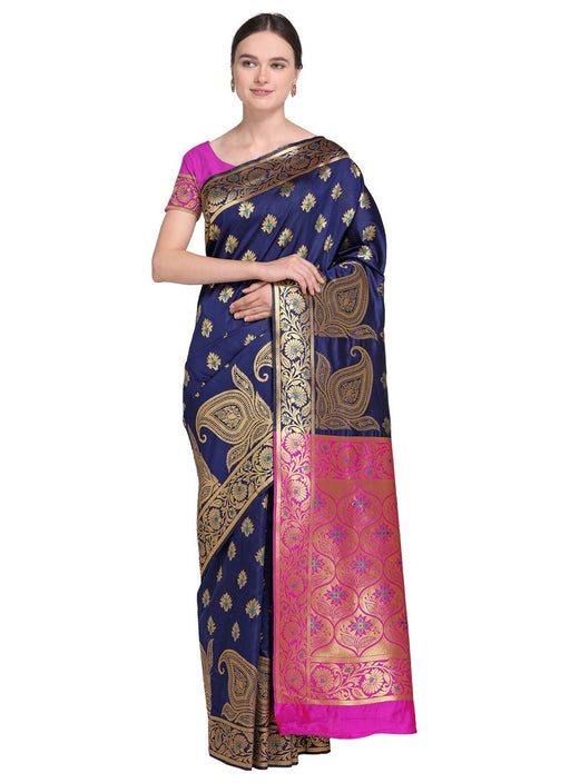 Navy Blue Color  Poly Silk Saree only in Bigswipe