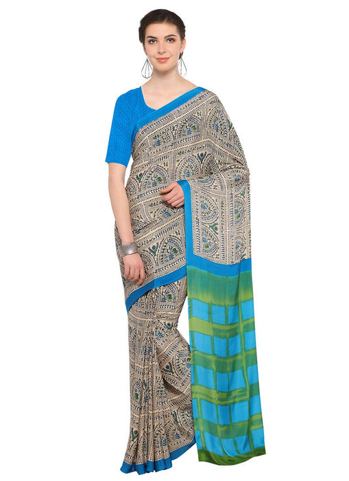 Beige, Blue Color Crepe Saree only in Bigswipe