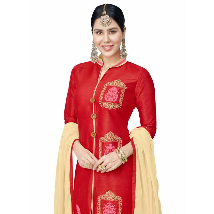 Cotton Silk Fabric Red Color Dress Material only in Bigswipe