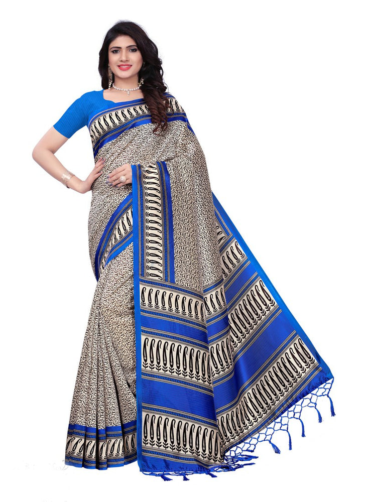 Beige, Blue Color  Poly Silk Saree only in Bigswipe